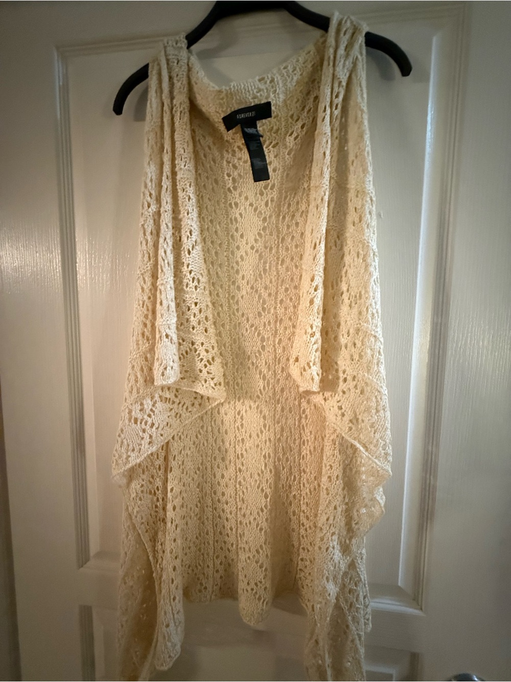 Forever 21 Cream Crochet Asymmetrical Dress Vest